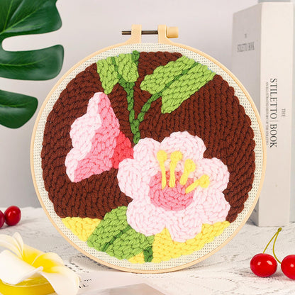 Woohome Punch Needle Kit Included Plastic Hoops, Punch Needle Cloth, Color Yarn and Punch Needle Tools for Adults, Beginners (Red, Pink and Yellow Flowers)