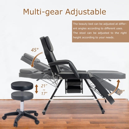 WZONICE98 3-Section Adjustable Facial Bed and Tattoo Chair, Hydraulic Stool with 2 Trays, 330lbs Capacity Massage Salon Spa Chair, Multi-Purpose Esthetician Lash Bed for Waxing Beauty Barber Black