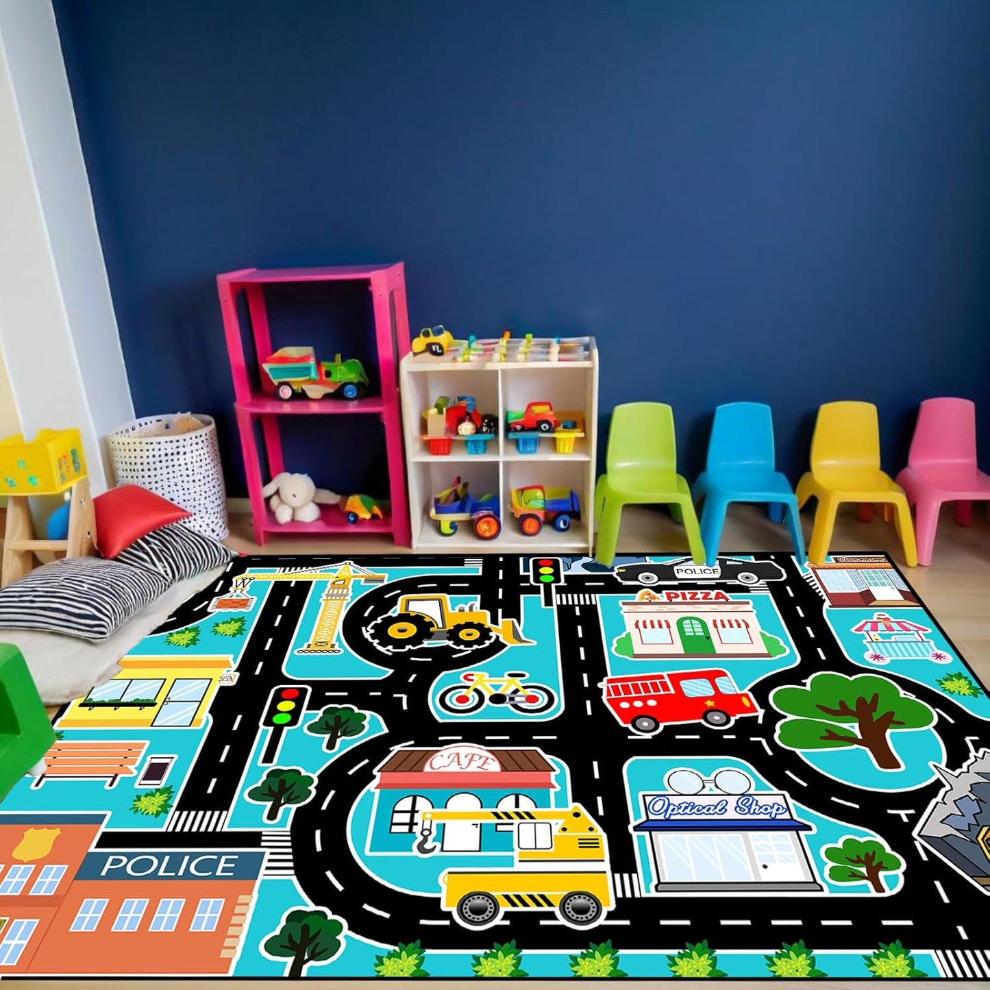 5x7 Car Rug Play Mat - Kids Play Rugs City Life Road Map Rug Feet Large Educational Traffic Track Car Mat for Kids Toy