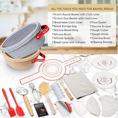 Libri Bene Sourdough Starter Kit,sourdough Bread Baking Supplies,Bread Proofing Basket,Sourdough Proofing