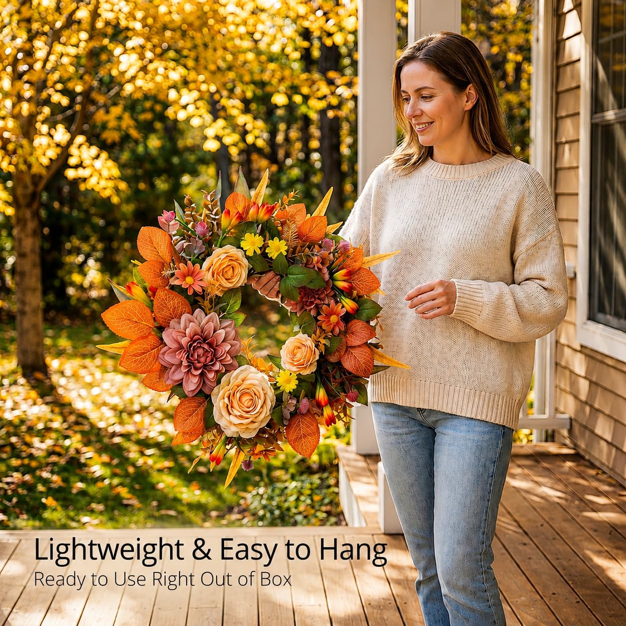 JYJXCOS Fall Wreaths for Front Door, 20 Inch Orange Autumn Wreath