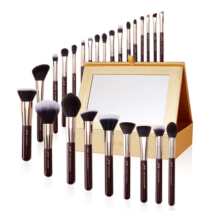 Jessup Brand 25pcs Professional Makeup Brush Set Beauty Cosmetic Foundation Powder Blusher Eyeshadow Blending Highlight Concealer Natural-Synthetic Hair Brushes Set (Pearl White/Silver)