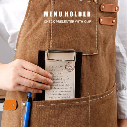 LZMS 4 Pcs 4" x 8" Dark Wood Color Clipboards - Menu Holder - Check Presenter with Low Profile Clip - for Pocket Sized Notepads