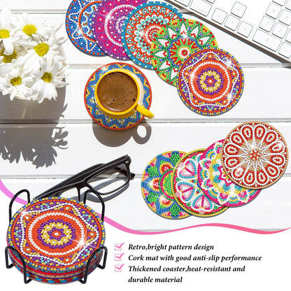 Billbotk Diamond Painting Coasters Kit, 10 Pieces Mandala Diamond Art Coasters with Holder, DIY Diamond Arts and Crafts for Adults