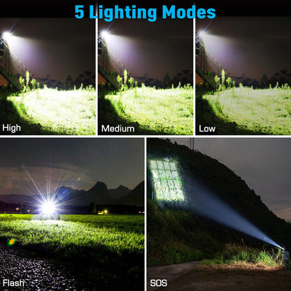 ANKRA 90000LM High Lumen Rechargeable LED Flashlight, High Lumens XHP70.2, 10 Modes Zoomable,Waterproof,USB Output Power Bank,Tactical Flashlight for Camping,Hiking,Emergencies (2-Pack)