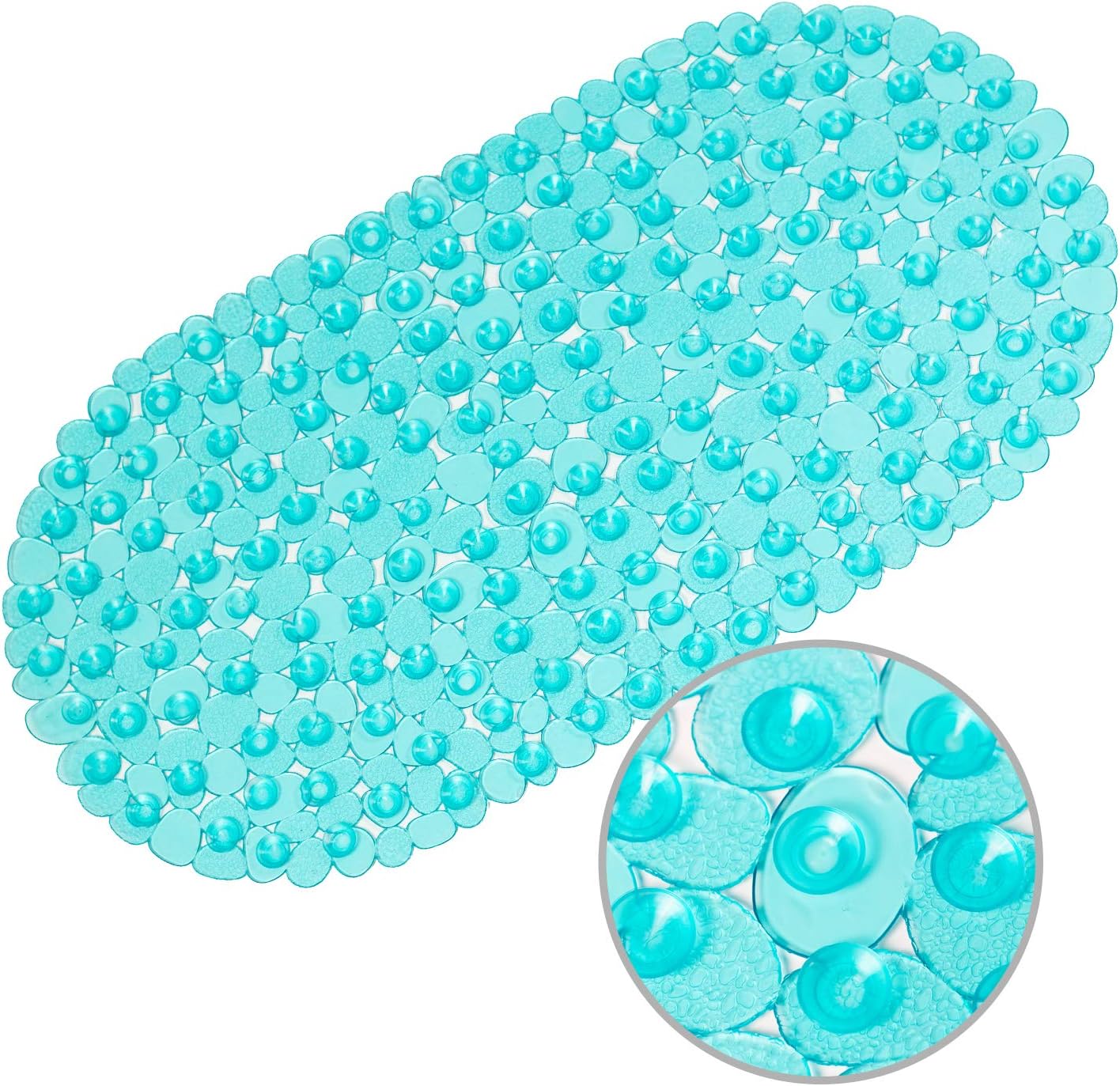 27 14 Inch, WELTRXE Pebbles Bath Mat Oval Non-Slip Bathtub Mat with Suction Cups, Drain Holes for Bathroom Showers