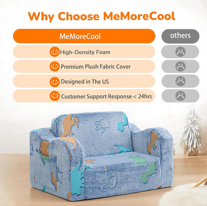 1-3, 2-in-1 MeMoreCool Glowing Dinosaur Kids Chair, Glow-in-the-Dark Kids Couch for Boys Ages Convertible Fold-Out Sofa