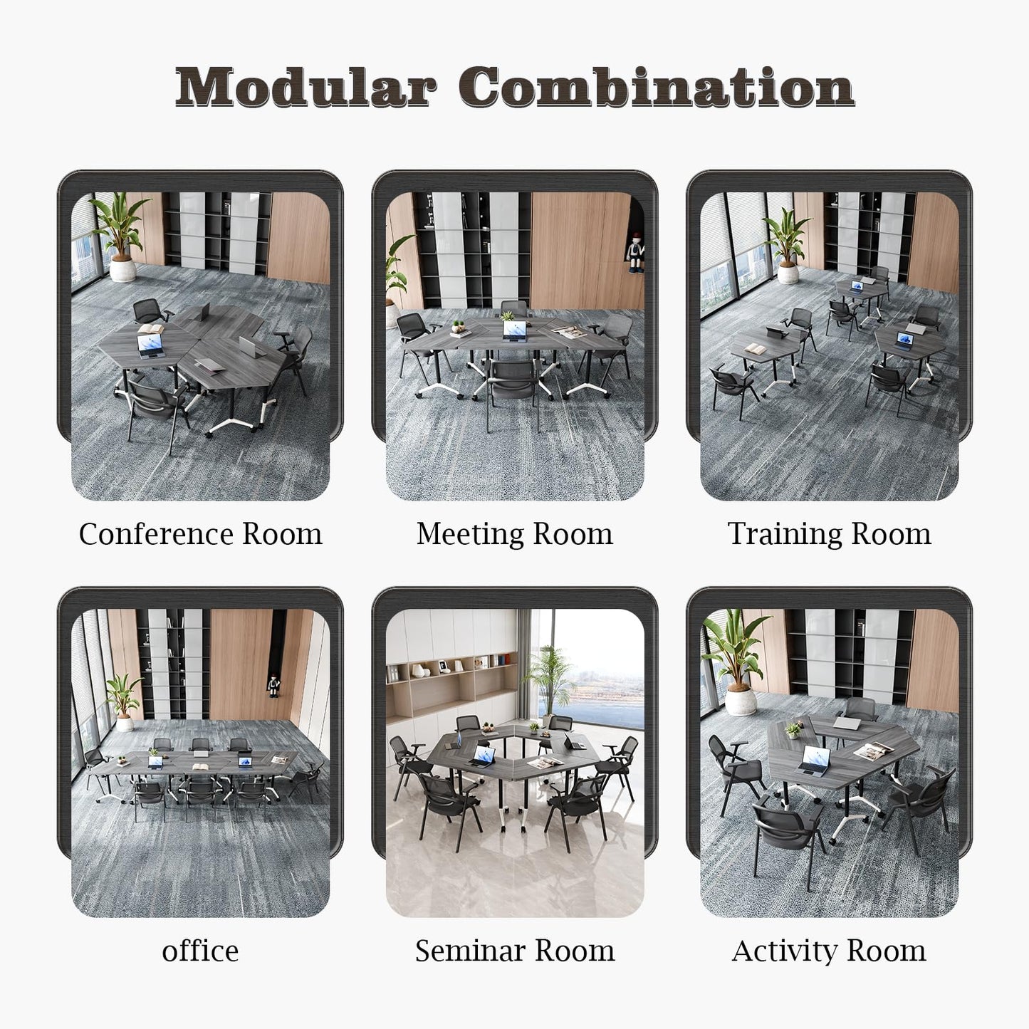 Conference Room Table, Foldable Flip Top Mobile Training Table with Wheels, 47.2 Inch Modern Rectangular Meeting Seminar Desk, Waterproof Metal Frame for Office, Classroom & Boardroom
