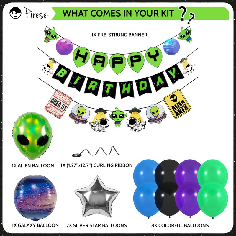 Pirese Alien Party Decorations, Alien Birthday Decorations, UFO Party Decorations | Space Birthday Decorations | Space Themed Party Decorations | Alien Birthday Banner | Alien Party Supplies | Area 51