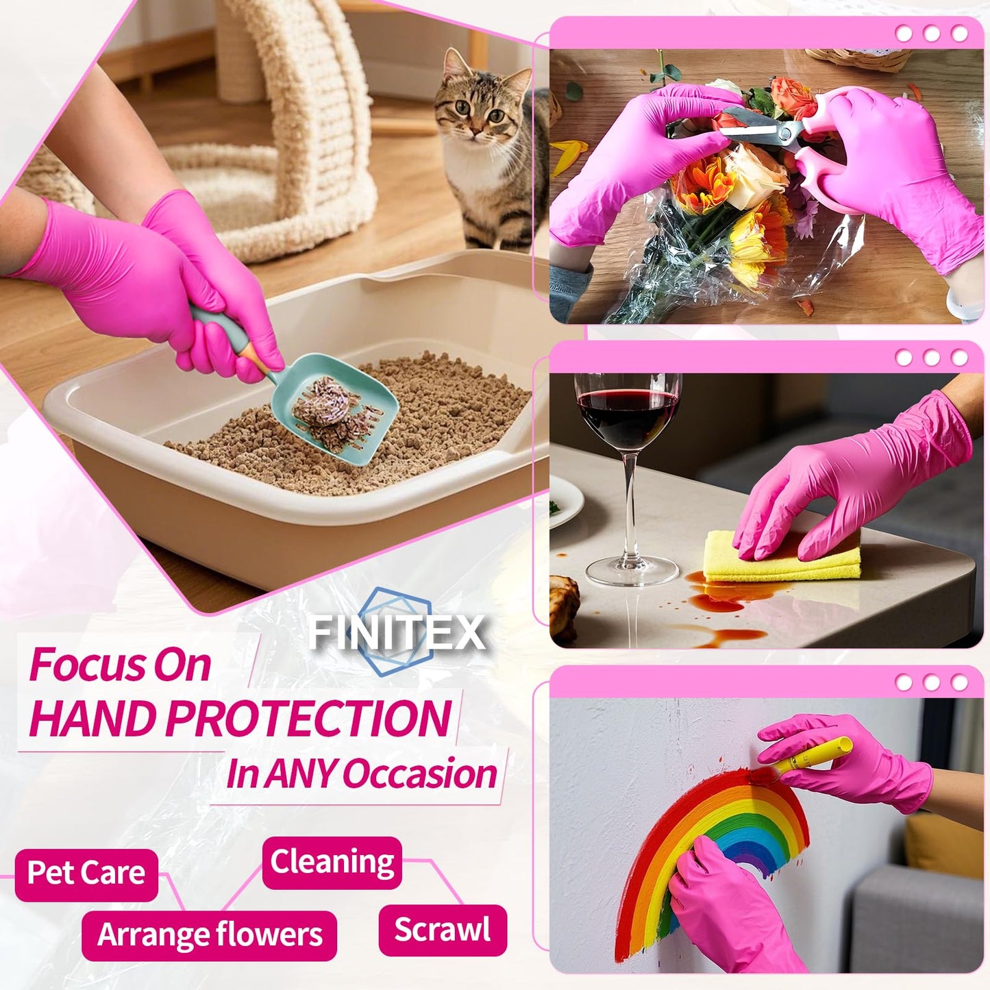 FINITEX Nitrile Disposable Latex-Free Gloves - 3.5mil 100PCS/Box 9inch Long Powder-Free Guantes de Nitrilo Cleaning Medical Exam Food Cooking Glove (100, Medium)