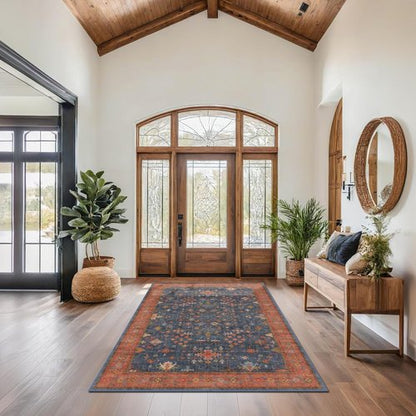Hazo Haus Navy Blue Area Rug - Machine Washable 5x7 Living Room Rug with Non-Slip Backing & Stain Resistance