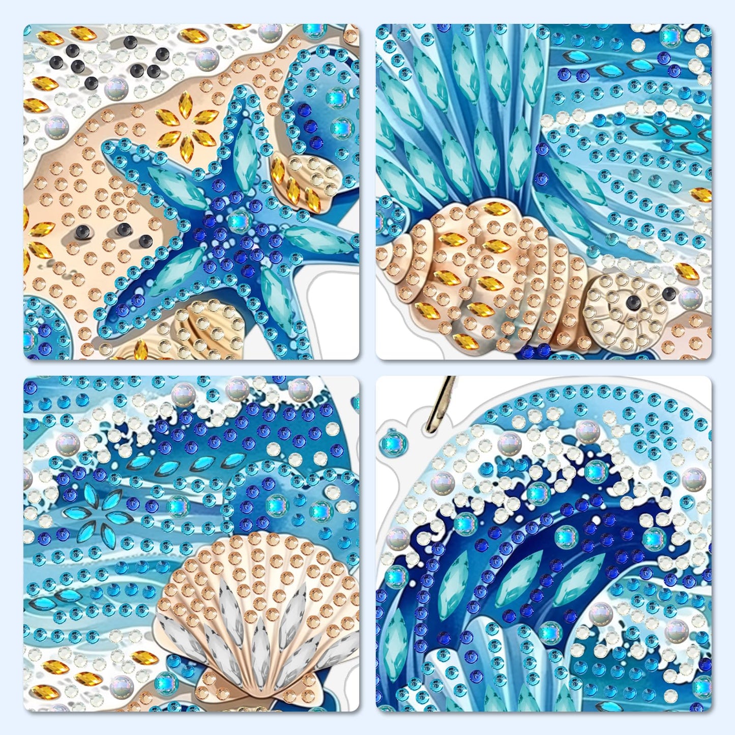 MXJSUA Waves Beach Diamond Painting Art Window Suncatchers, Diamond Art Kits for Adults Hanging Ornaments with Chain, 5D Special Shape Crystal Diamond Pendant Accessories for Decor Gift 8x8 Inch