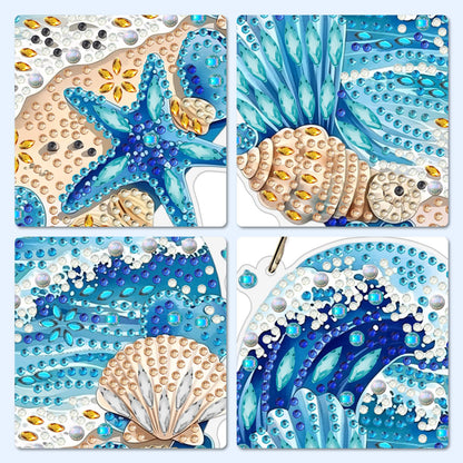 MXJSUA Waves Beach Diamond Painting Art Window Suncatchers, Diamond Art Kits for Adults Hanging Ornaments with Chain, 5D Special Shape Crystal Diamond Pendant Accessories for Decor Gift 8x8 Inch