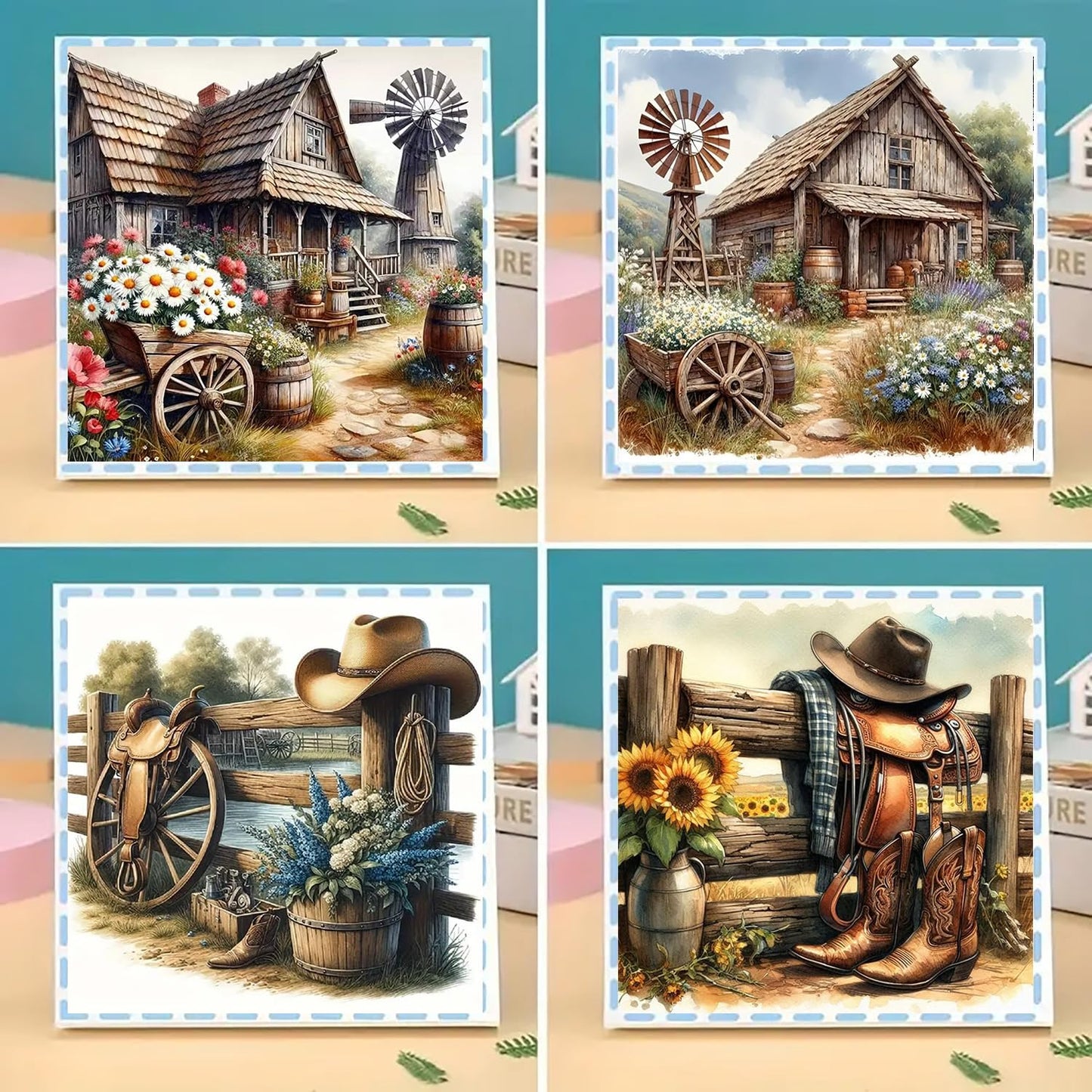 Axquilon 4 Pack Diamond Art Kits for Adults - Diamond Painting Kits for Adults Beginner, DIY 5D Full Drill Gem Art for Home Wall Decor 12x12 inch