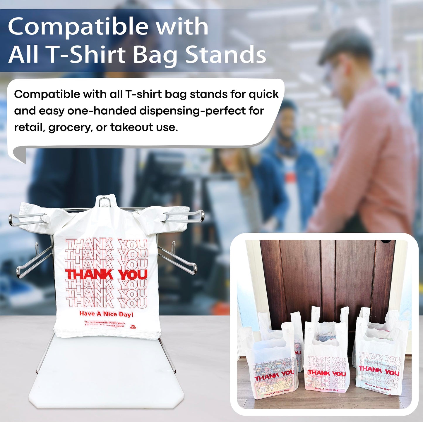 YoYoRain White Thank you T shirt bag, Grocery shopping bag Reusable and Disposable Supermarket Bag 11''x6''x21'' 100PCS