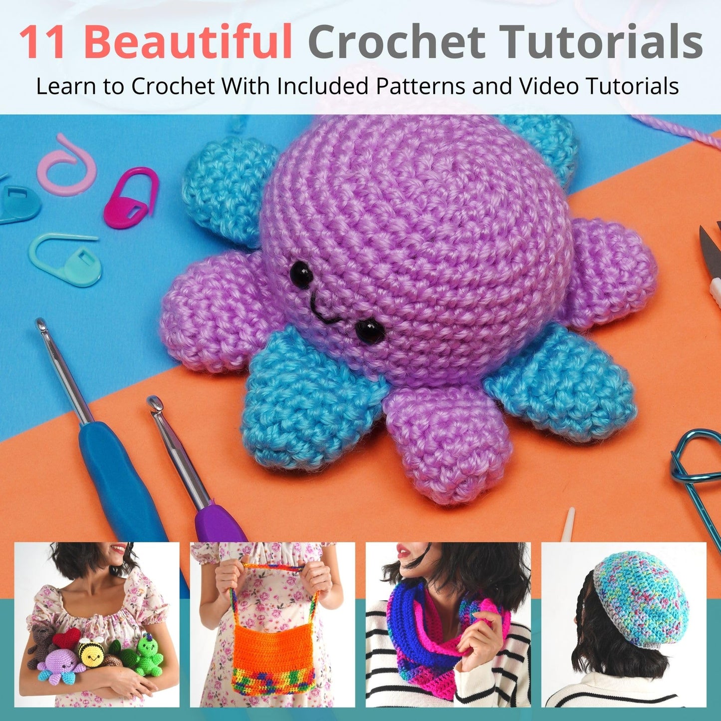 MODDA Crochet Kit for Beginners Adults and Kids - with Backpack and Video Course, Amigurumi and Crocheting Kit, Beginner Crochet Kit with Crochet Bag Backpack, Yarn, Hooks, Book, Crochet Starter Kit