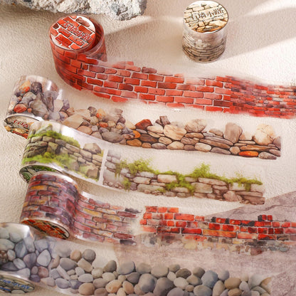 MisKepaa 6 Rolls PET Washi Tape Stickers for Junk Journal Supplies,Self-Adhesive PET Washi Tape for Scrapbooking,Journaling Supplies,Painting,DIY Craft(Stone Wall)