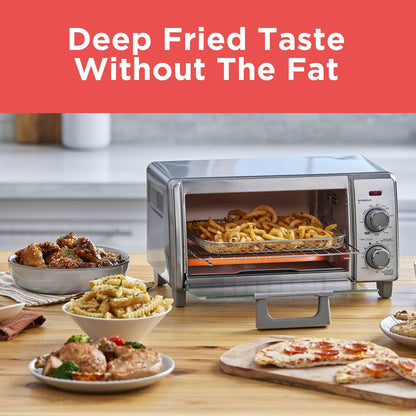BLACK+DECKER Crisp 'N Bake Air Fry Countertop Convection Toaster Oven, Medium Capacity, 4-Slice, 5-in-1, Fits 9” Pizza, 30-Min Timer, Bake, Broil, Air Fry, Toast, Keep Warm, Stainless Steel