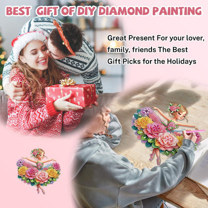 Bowetile Ballet Girl Diamond Art Hanging Kits for Adults, Diamond Art Suncatchers Dream Dancer, 5D Special Shape Diamond Painting Pendant Window Ornament Gifts for Home Wall Door Garden Decor