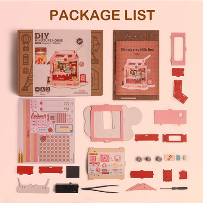 Wowood DIY Mini House Building Miniature Kit Milkbox, Miniverse Lifestyle Bookshelf Decoration, Cute Craft Kits for Women or Girls 14+, Kawaii Gifts Hobbies for Crafters (Strawberry Milkbox)