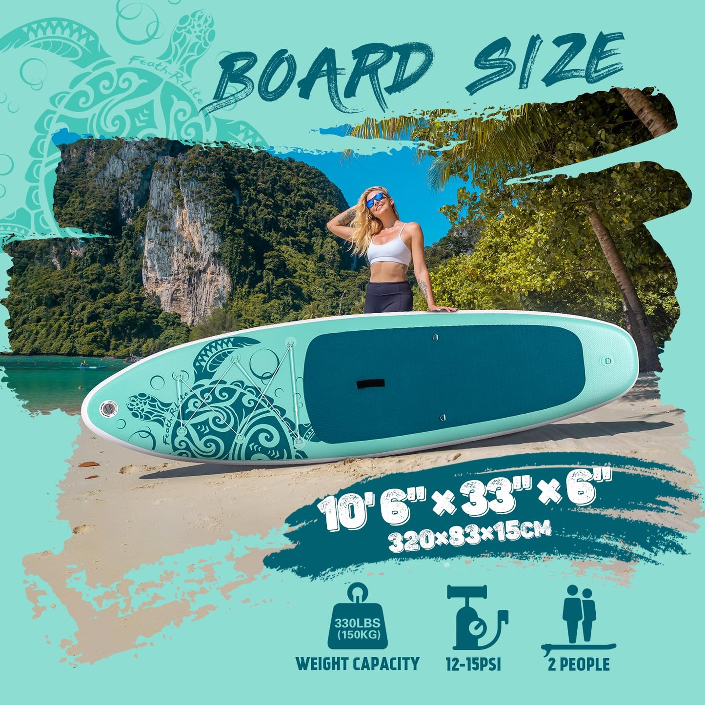 FEATH-R-LITE Inflatable Paddle Board Stand Up Paddleboards for Adults SUP with Complete Premium Accessories Pump, Adjustable Paddle, Leash, Three Fins, Waterproof Phone Bag, Repair Kit, Backpack