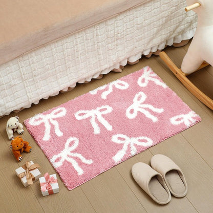 Tinideya Pink Bow Bathroom Rug 20 x 32 Inch Coquette Cute Bath Mat for Bathroom Non Slip Absorbent Bow Bath Mat for College Dorm Vanity Shower Bedroom Kitchen Bedroom Decor Valentine's Day Gifts
