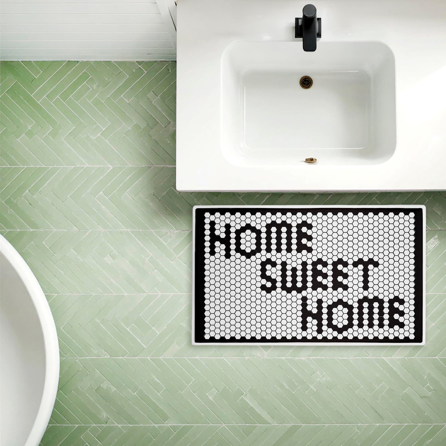 Stupell Industries Sweet Home Mosaic Pattern Plush Bathroom Mat & Bath Rug, Soft Quick-Dry Non-Slip Bathroom Rug with Recycled Foam Cushion, Geometric Tile Pattern Design by Elizabeth Medley, 18"x30"