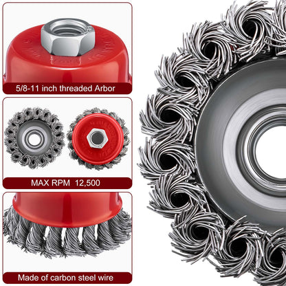Tandefio 24 Pcs 3 Inch Wire Wheel Cup Brush with 5/8"-11 Threaded Arbor for 4 1/2 Angle Grinder Twisted Knotted Grinder Abrasive Wire Brushes for Heavy Cleaning Rust Removal (Classic)