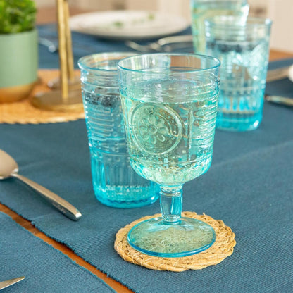 Bormioli Rocco Set of 4 Romantic Stemware Glasses, 10.75 Oz. Colored Crystal Glass, Light Blue, Made in Italy