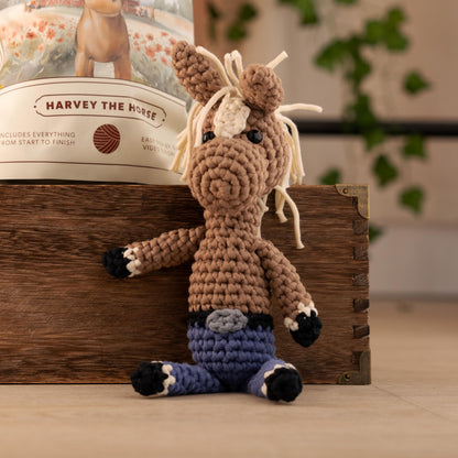 Amigurumi Crochet Kit for Beginners Adults and Kids, Learn to Crochet Kits for Adults Beginner with Easy Yarn, Stuffed Crochet Animal Kit with Step-by-Step Video Tutorials - Harvey the Horse