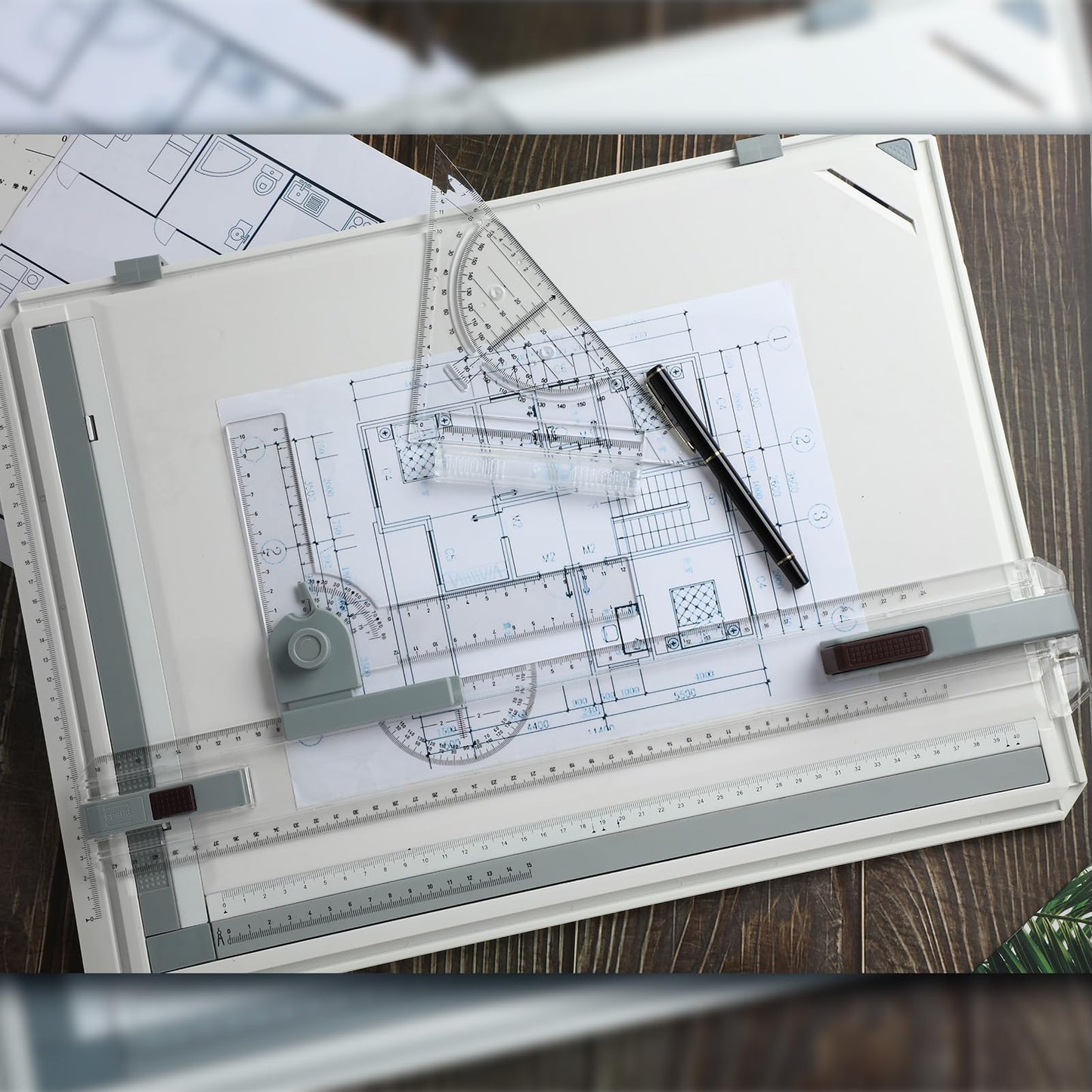 Zonon A4 Portable Drawing Board, Multi-Function Metric Drafting Table Drafting Board with Clear Rule Parallel Motion and Angle Adjustable Measuring System