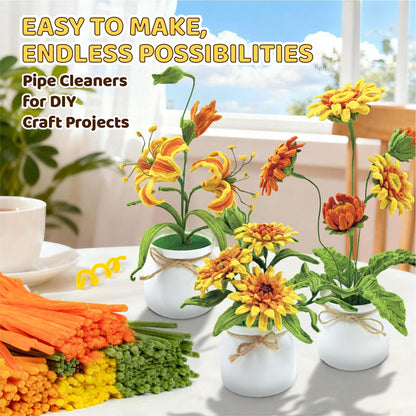 POMBUDS 430 PCS Pipe Cleaners Flower Kit, Sunflower, 6 Bright Color, with Potted Plant Accessories, Durable Chenille Stems Fuzzy Sticks Craft Supplies, Pipe Cleaner for DIY Art and Craft