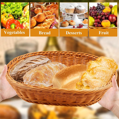 Milkary 2 Pack Wicker Bread Basket with Acrylic Lid, Imitation Rattan Bread Basket, Oval Woven Fruit Basket with Cover for Food Vegetables Display (13.78x9.84x5.91 In)