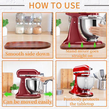 Wooden Sliding Mat for Kitchen Aid 4.5/5Qt Stand Mixer with 4 Silicone Kitchen Tools