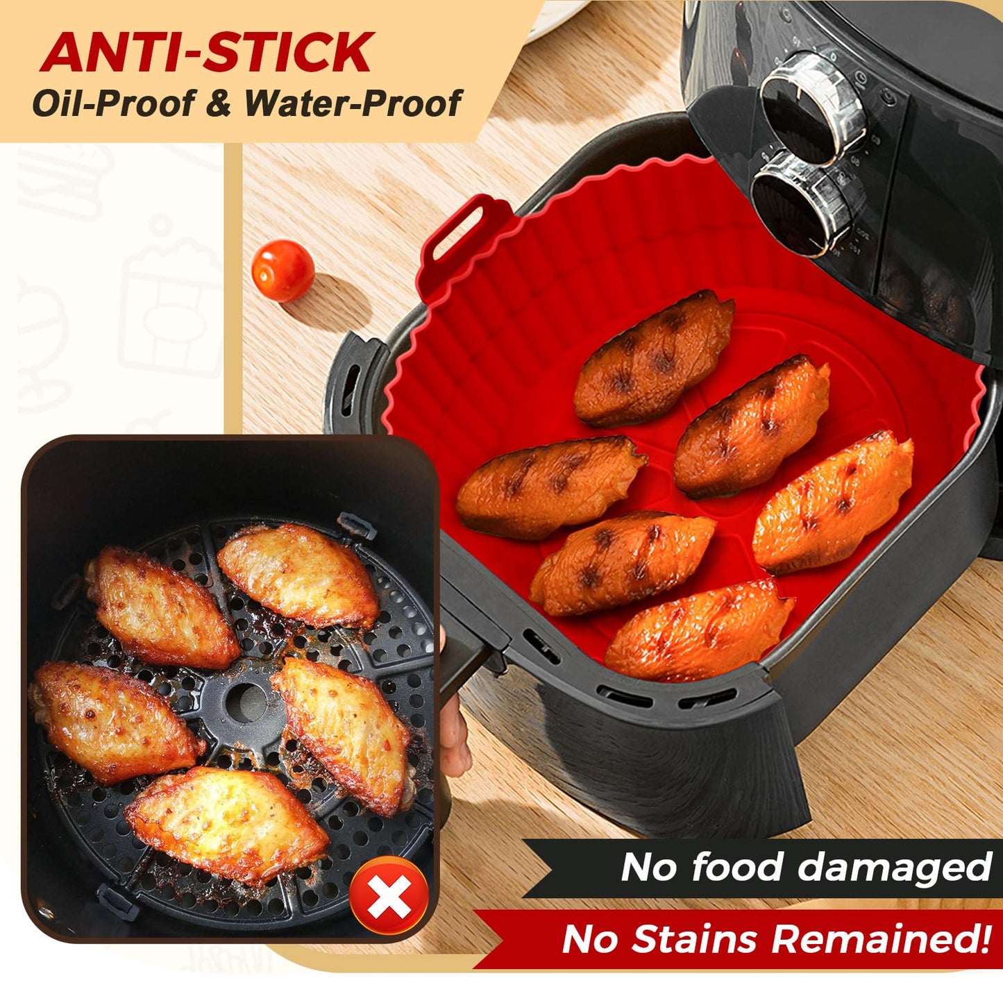 3 Pack Air Fryer Silicone Liners for 5 QT or Bigger, Reusable Food Grade Silicone Airfryer Liners Pot Baking Basket Accessories Replacement of Flammable Disposable Parchment Paper Top 8.7 inch