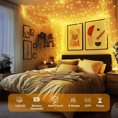 Fairy Lights | 33Ft Battery Operated 100 LED Twinkle Lights with Remote & Timer - Waterproof for Weddings & Decor