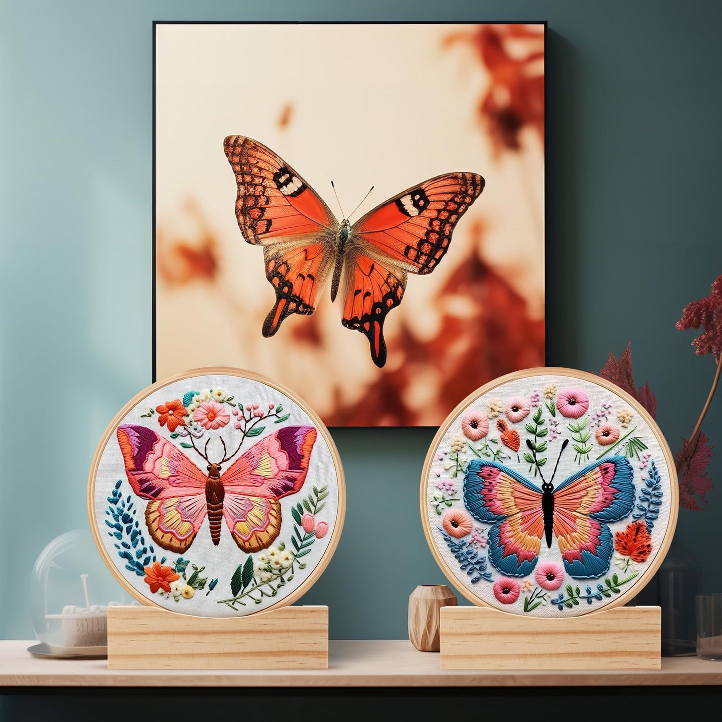 Chunful 6 Pcs Embroidery Hoop Display Stand Wooden Embroidery Frames Holder 2 Tier Groove Cross Stitch Hoop Stand Base Accessories for Display Works Home Exhibition Decor (4.29" X 1.3" X 1.57")