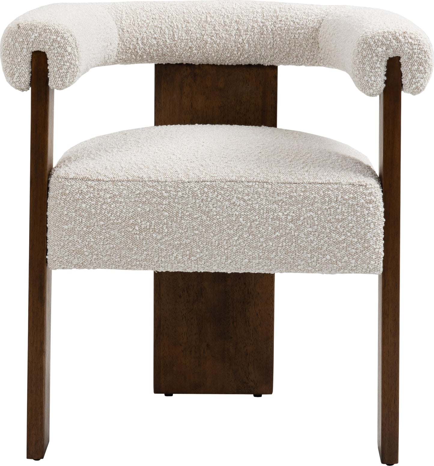 Meridian Furniture 562Cream-C Barrel Collection Mid-Century Modern Boucle Fabric Upholstered Dining Chair with Solid Wood Walnut Finish, Rich Cream Boucle Fabric, 27.5" W x 24" D x 28" H, Cream