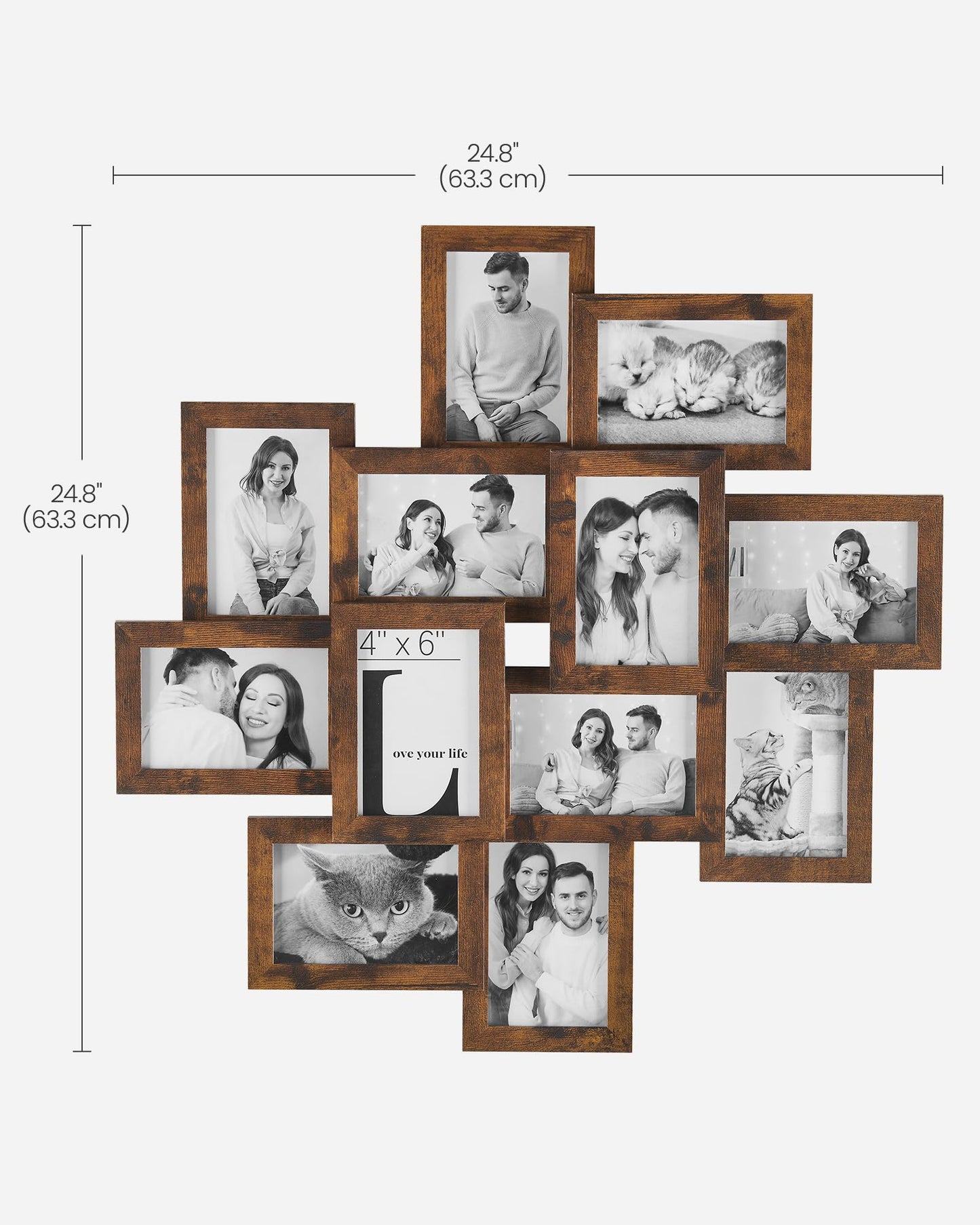 SONGMICS 4x6 Picture Frames Collage Wall Decor, 12-Pack Photo Collage Frame, Multi Picture Frame Set with Glass Front, Assembly Required, Rustic Brown URPF022X01