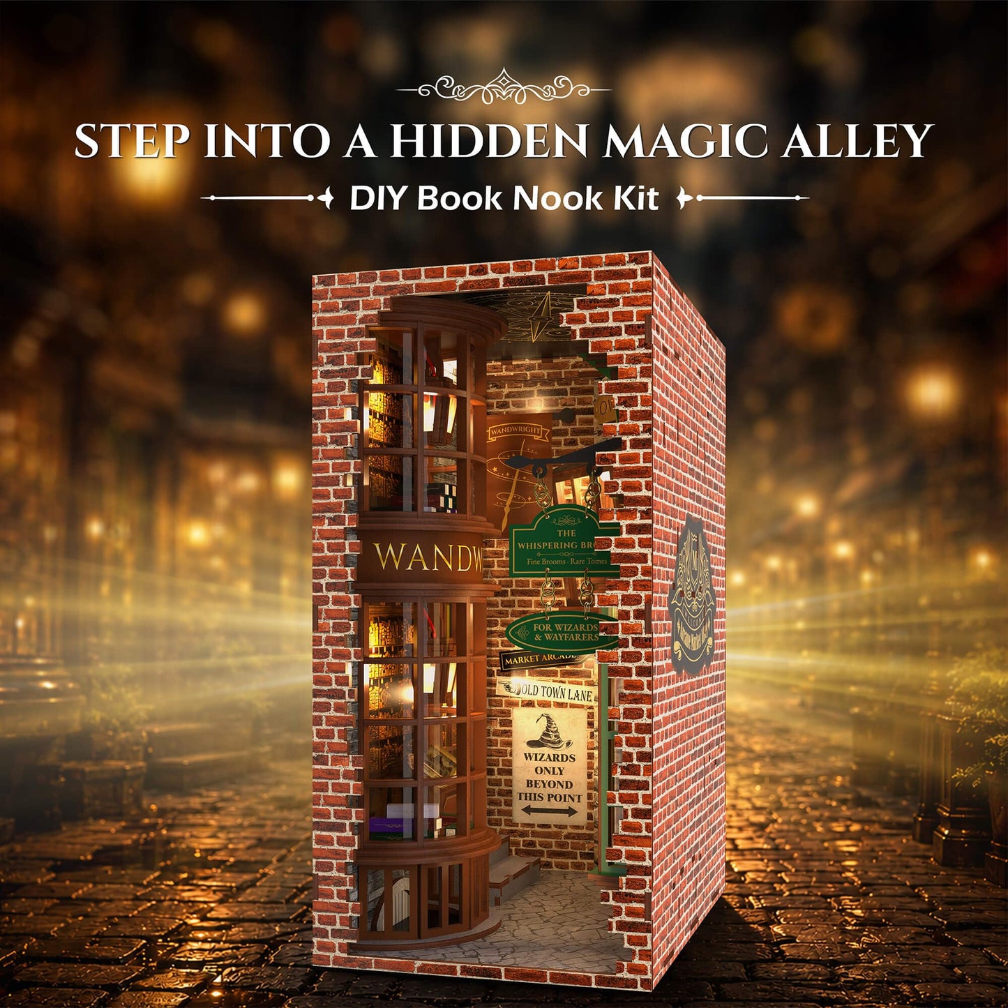 Magic Alley Book Nook Kit Miniature DIY House 3D Wooden Building Puzzle with Layered LED Lighting for Adults, Craft Gift Ideas for Fantasy Book Lovers Crafters