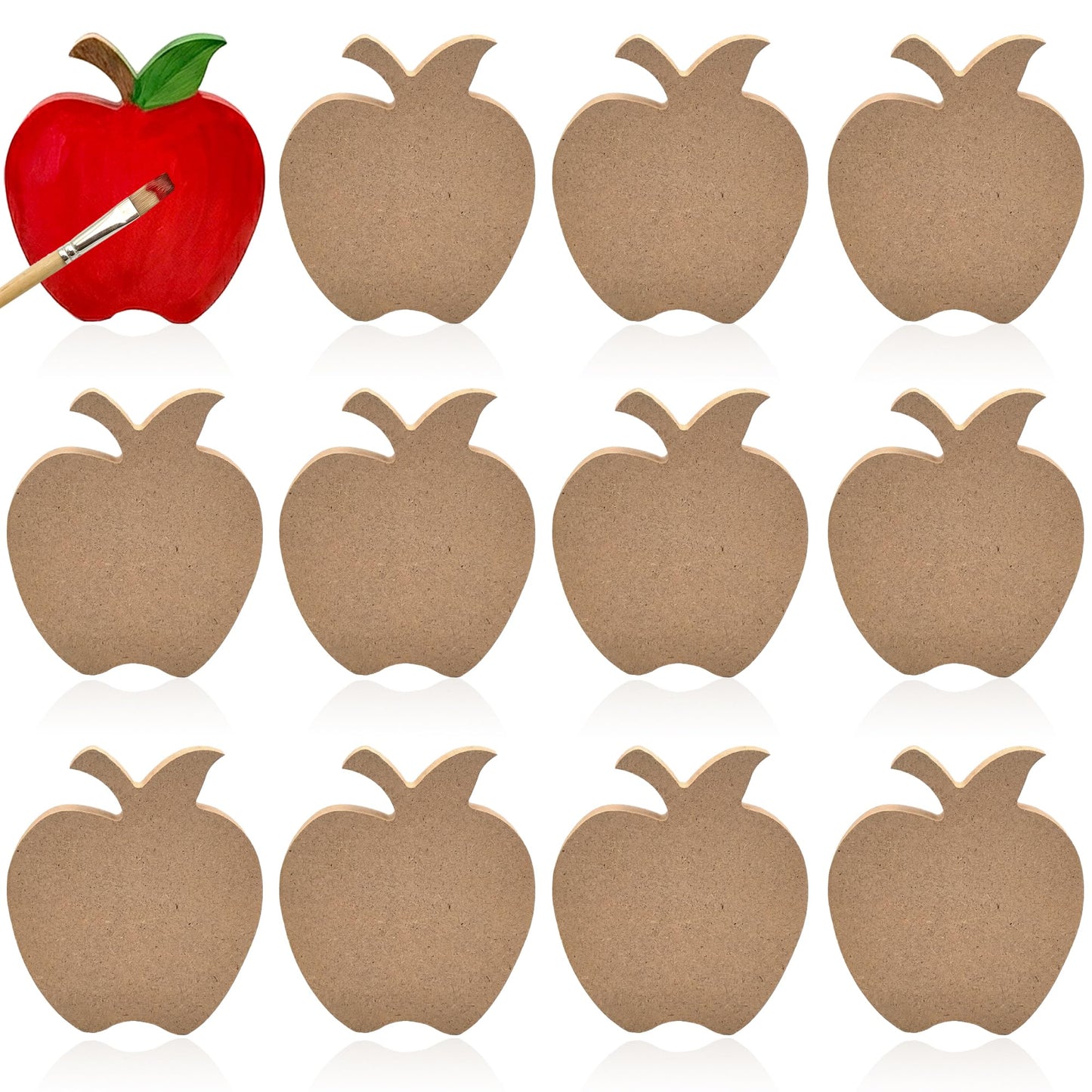 12 Pcs Apples Shaped Wooden Cutouts Unfinished Apple Shaped Table Signs Back to School Table Decor for First Day of School Classroom Office Party Decor DIY Art Craft, 4 Inches