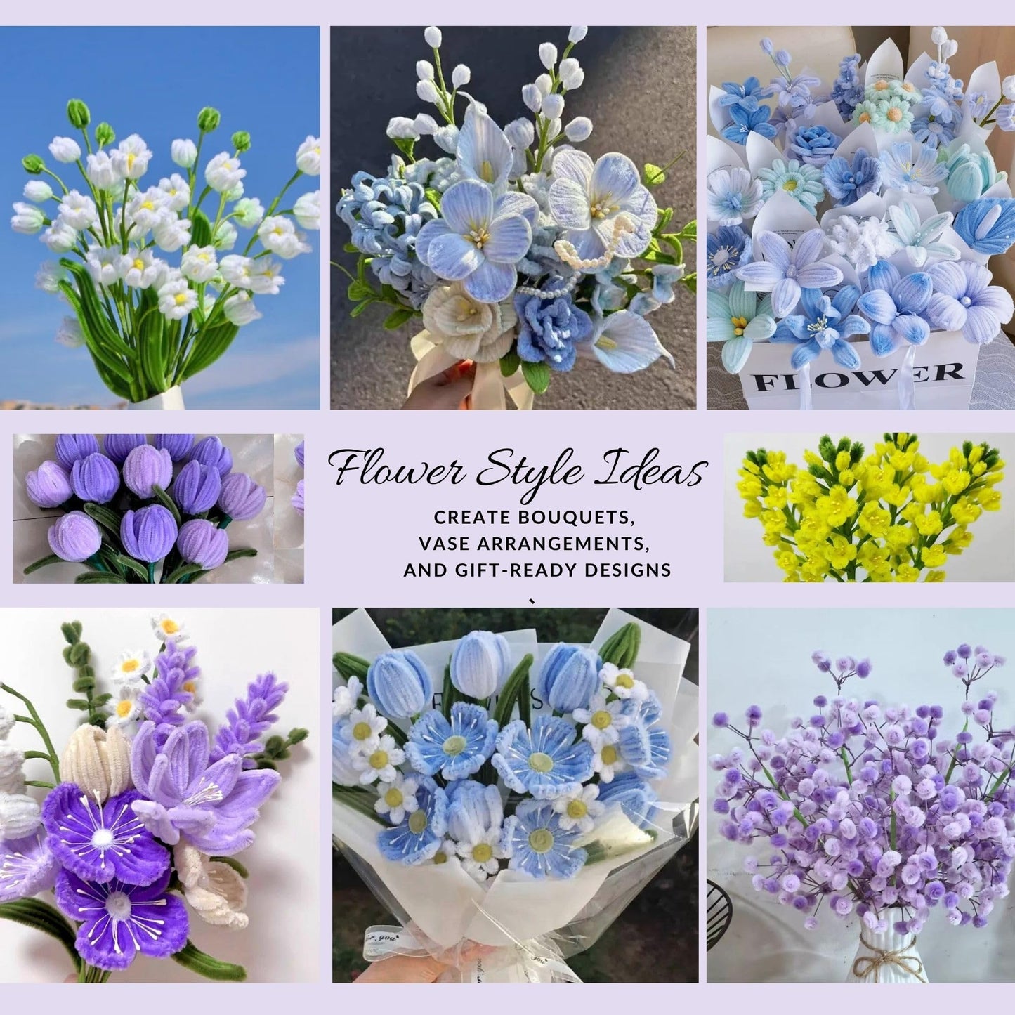 Rochoseng Pipe Cleaner Flower Kit 1000 PCS DIY Bouquet Craft Set Chenille Stems Flower Making Kit with Tools and Tutorials for Beginners and Craft Lovers