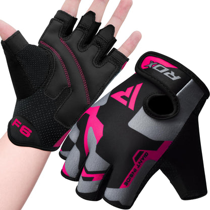 RDX Weight Lifting Gloves Women Fitness Workout, Anti Slip Padded Palm Grip Protection, Elasticated Breathable, Powerlifting Gym Bodybuilding Strength Training, Half Finger, Cycling Calisthenics