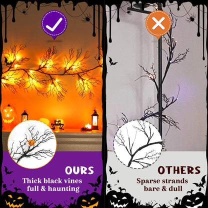 Joyhalo Halloween Garland with Lights Decorations with Pumpkin Lights,Battery Operated 6FT 47 LED Halloween Willow Vine Twig Garland for Mantle,Wall,Fireplace and Halloween Decorations
