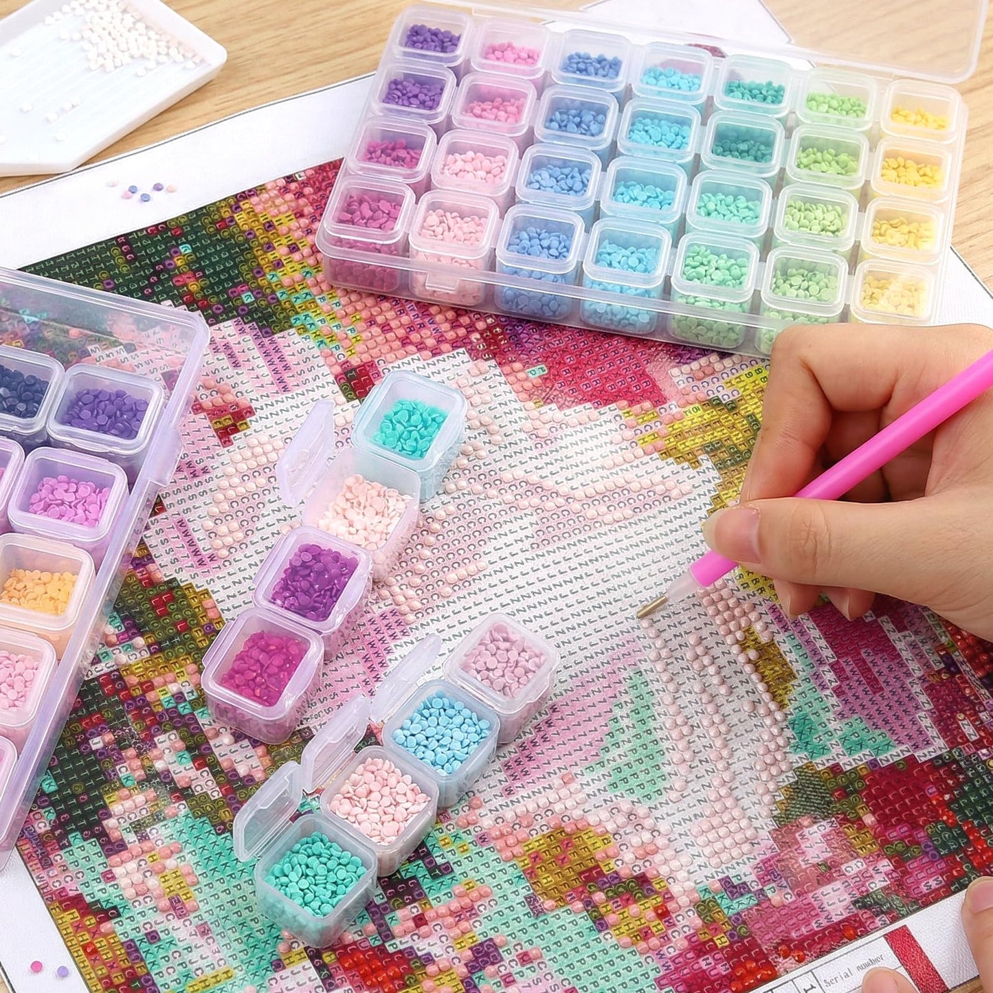 Diamond Painting Boxes Plastic Organizer 18 Pack 28 Grids Bead Storage Containers 504 Slots with 512pcs Label Stickers, Diamond Art, Bead Box, Painting Boxes Plastic Organizer