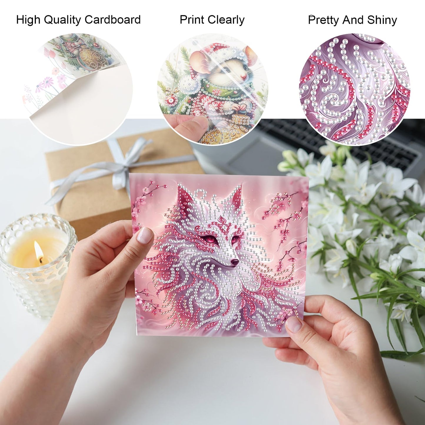JZHYOAN 6 Packs Animal Diamond Painting Greeting Cards Kits for Adults DIY Nine-Tailed Fox Diamond Art Birthday Card with Envelopes Art and Craft Card Making Kits for Birthday Holiday Congratulation