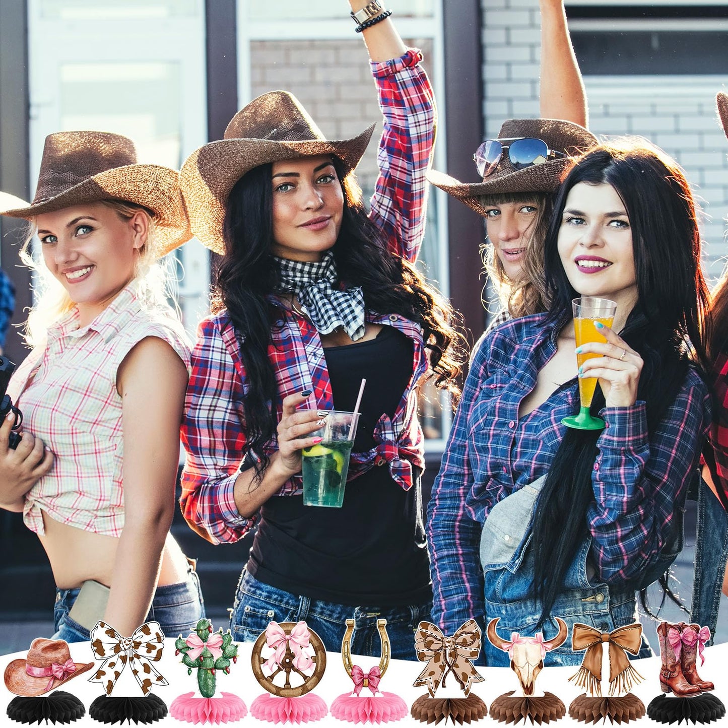 Weekgrat 9 Pcs Cowgirl Party Decorations for Table Boots or Bows Western Pink Cowgirl Honeycomb Centerpieces Coquette Rodeo Western Decor for Baby Shower Bachelorette Birthday