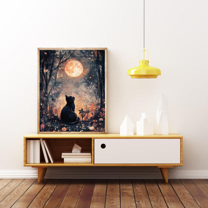 Black Cat Moon 5D DIY Diamond Painting Kits for Adults, Diamond Art Kits for Beginners, Full Drill Dot Painting Gem Art Kits for Home Wall Decor11.8 x15.7 Inch