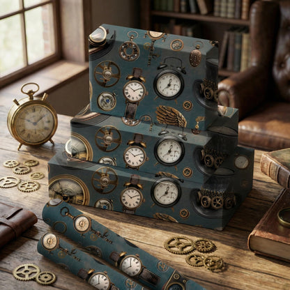 Joviwrap Watch Wrapping Paper Roll, Mechanical, Gears Vintage Clock Print Gift Wrap Steampunk Vintage Gift Wrapping Paper for Party, DIY Craft Projects, 17 Inches x 16.4 Feet