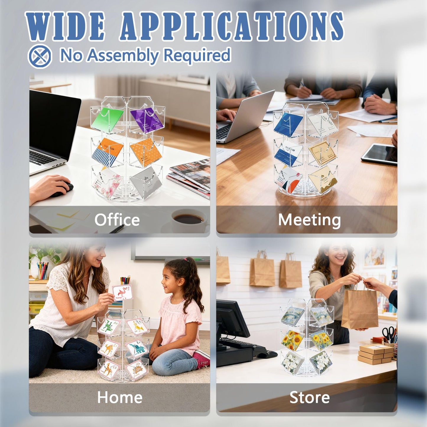 Girouetes Spinning Sticker Display Stand for Vendors, Acrylic Clear 360° Rotating Sticker Card Holder for Retail, No Assembly Required 3 Tier 9 Pockets Business Card Organizer Rack for Tabletop Office Home Desk